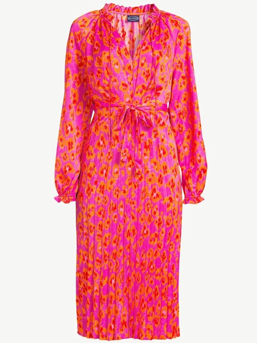 Scoop Floral Midi Dress Pleated Tie Spring Summer Romantic Dress Size 12-14 - Picture 4 of 8